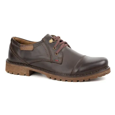 Buty męskie skórzane OLIVIER 312GT A z przeszytym noskiem ciemno brązowe