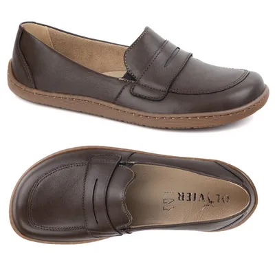BAREFOOT Eleganckie Damskie minimalistyczne mokasyny skórzane 1280 ciemny brąz