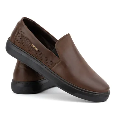 Buty męskie wsuwane ze skóry naturalnej POLBUT 2124P brązowe