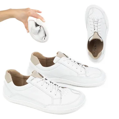 BAREFOOT Damskie minimalistyczne sneakersy skórzane OLIVIER 1282 białe