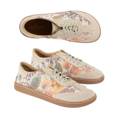 Buty barefoot damskie skórzane Olivier Eliza kwiaty beżowe