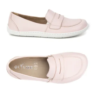 BAREFOOT Eleganckie Damskie minimalistyczne mokasyny skórzane 1280 pudrowy róż