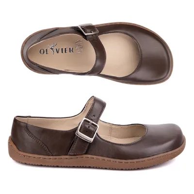Baleriny barefoot damskie Olivier 1286 – skórzane buty z klamerką do codziennych i eleganckich stylizacji brązowe