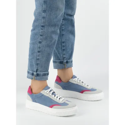 Damskie sneakersy skórzane na platformie N1202S4 niebieskie