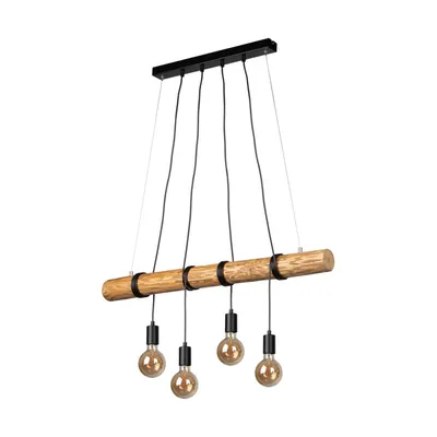 Lampa wisząca tongo 4xe27 max.60w bejcowana sosna brązowa/czarny metal/czarny kabel pcv 69104404