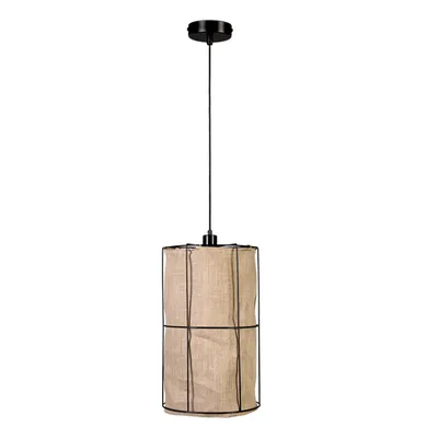 Lampa wisząca marinero 1xe27 max.15w led czarny metal/czarny kabel tkaninowy/beżowy lniany klosz 184119104