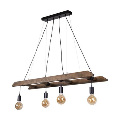 Lampa wisząca eskalo 4xe27 max.60w bejcowana sosna na orzechu/czarnym metalu/czarnym kablu pcv 7219456