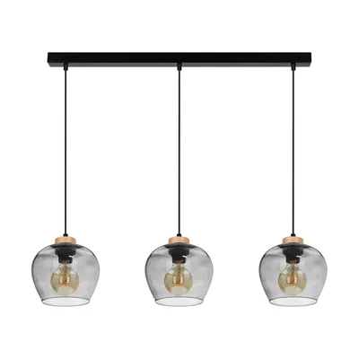 Lampa wisząca praia 3xe27 maks. 60w dąb olejowany/czarny metal/czarny kabel pcv/szkło dymne 5500060