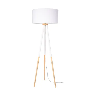 Lampa podłogowa panda 1xe27 maks. 60w drewno brzozowo-białe/przezroczysty kabel pvc/biały klosz z tkaniny 6016408110510