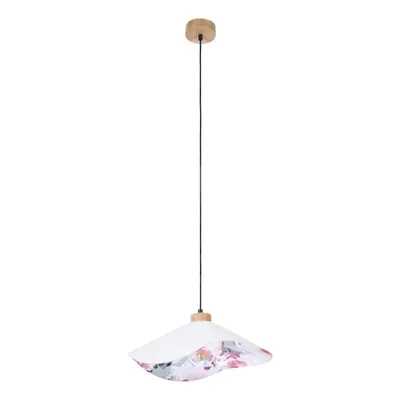Kwiatowa lampa wisząca hattu 1xe27 maks. 40w dąb olejowany/czarny kabel z tkaniny/szara tkanina i wielokolorowy jedwabny klosz 1614719174
