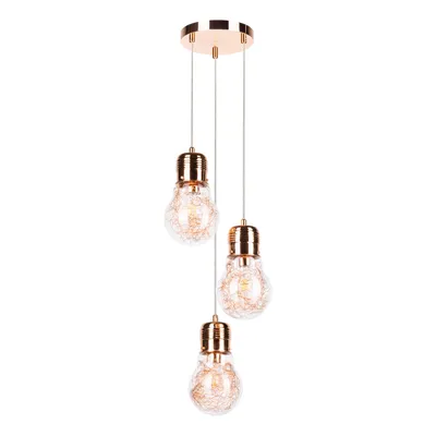 Żarówkowa lampa wisząca 3xe27 maks. 60w miedziany metal/przezroczysty kabel pvc/przezroczyste szkło 2820313