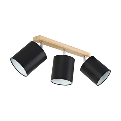 Atike lampa sufitowa 3xe27 max.25w dąb olejowany/chromowany metal/czarny klosz tkaniny 197546374