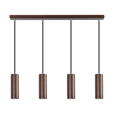 Lampa wisząca rura w zestawie kabel 4xgu10 led 5w z drewna bukowego w kolorze orzecha/czarnej tkaniny 1559476