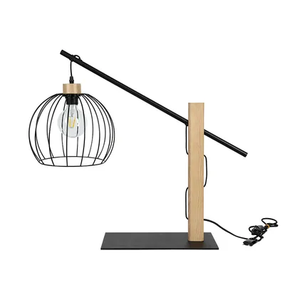 Lampa stołowa mandarine 1xe27 max.60w dąb olejowany/czarny metal/czarny kabel z tkaniny 85014904
