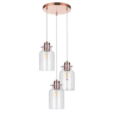 Lampa wisząca alessandro 3xe27 max.60w miedź metal/przezroczysty kabel pcv/przezroczyste szkło 1760333