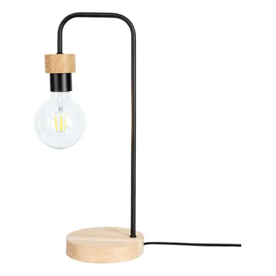 Lampa stołowa muriel 1xe27 maks. 25w dąb olejowany/czarny metal/czarny kabel z tkaniny 8274974