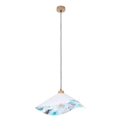 Kwiatowa lampa wisząca hattu 1xe27 maks. 40w dąb olejowany/czarny kabel z tkaniny/biała tkanina i wielokolorowy jedwabny klosz 1615619174