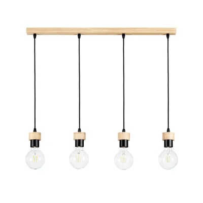 Drewniana lampa wisząca clarte 4xe27 maks. 60w dąb olejowany/czarny metal/czarny kabel z tkaniny 3274474