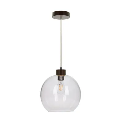 Lampa wisząca svea 1xe27 maks. 60w drewno bukowe orzechowe/przezroczyste szkło/przezroczysty kabel pvc 13560176
