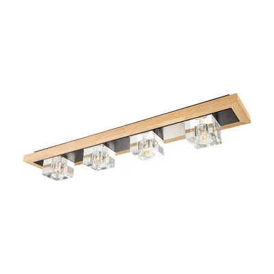 Lampa sufitowa berko w zestawie 4xg4 2,5w dąb olejowany/czarny metal/biało-przezroczyste szkło 4047405100000