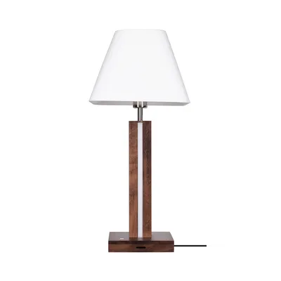 Poczwórna lampa stołowa 1xe27 max.25w 2xled 24v zintegrowana 980lm 3000k 10,5w drewno bukowe orzechowe/czarny kabel z tkaniny/biały klosz z tkaniny z dotykowym ściemniaczem 7451976