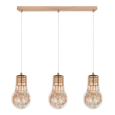 Żarówkowa lampa wisząca 3xe27 maks. 60w miedziany metal/przezroczysty kabel pvc/przezroczyste szkło 2810313