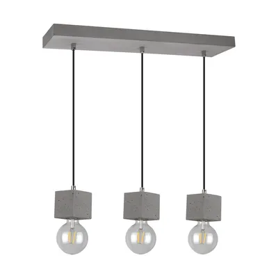 Mocna kwadratowa lampa wisząca 3xe27 max.60w szary beton/czarny kabel z tkaniny 7089336