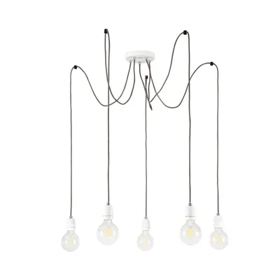 Lampa wisząca porcia 5xe27 max.60w biały metal/biała ceramika/antracytowy kabel tkaninowy 3181502