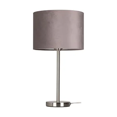 Lampa stołowa scarlett 1xe27 maks. 40w metal satynowy/przezroczysty kabel pcv/szary aksamitny klosz 7752027