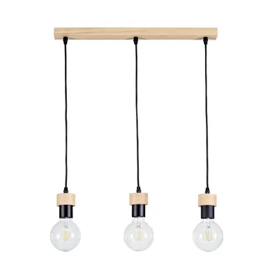Drewniana lampa wisząca clarte 3xe27 maks. 60w dąb olejowany/czarny metal/czarny kabel z tkaniny 3274374