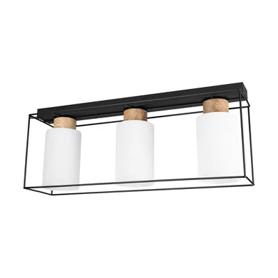 Lampa sufitowa gretter 3xe27 max.60w dąb olejowany/czarny metal/białe szkło 4030418620762