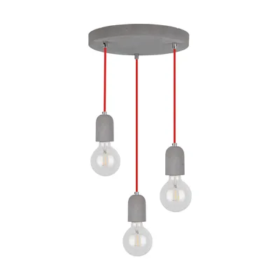Lampa wisząca amory 3xe27 max.60w szary beton/czerwony kabel tkaninowy 9776336r