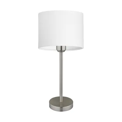 Lampa stołowa amor 1xe27 maks. 40w satynowy metal/przezroczysty kabel pvc/biały klosz z tkaniny 7012713011044