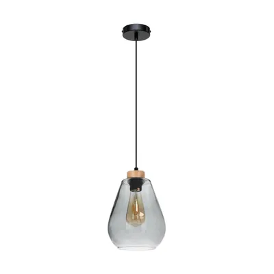 Lampa wisząca kigali 1xe27 max.60w dąb olejowany/czarny metal/czarny kabel pcv/szkło dymne 5500063