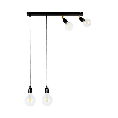 Lampa sufitowa porcia 4xe27 max.25w czarny metal/złoty metal/czarna ceramika/czarny kabel tkaninowy 81279404