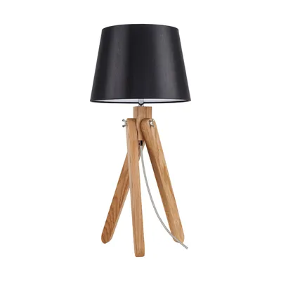 Lampa stołowa rune 1xe27 max.40w dąb olejowany/przezroczysty kabel pcv/klosz z czarnej tkaniny 6315074