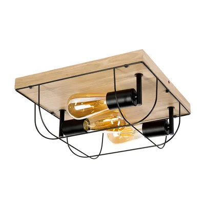 Lampa ścienna/sufitowa netuno 3xe27 max.15w led dąb olejowany/czarny metal 92043374