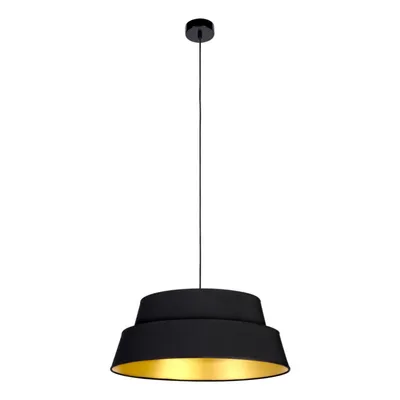 Złota lampa wisząca preto 1xe27 max.60w czarny metal/czarny kabel z tkaniny/czarno-złoty klosz z tkaniny 150019104