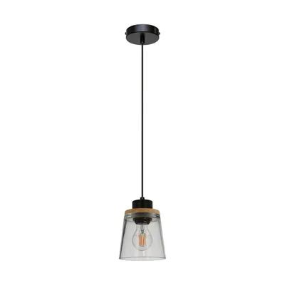 Lampa wisząca warnemünde 1xe27 maks. 60w dąb olejowany/czarny metal/czarny kabel pvc/szkło dymione 78349104