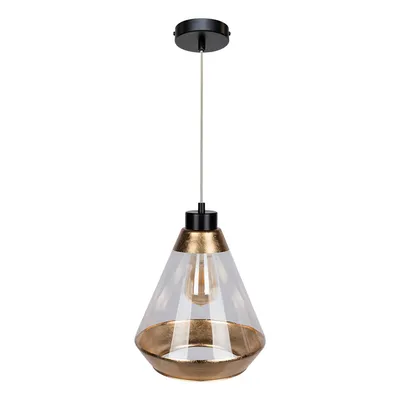 Lampa wisząca mistral 1xe27 max.60w czarny metal/przezroczysty kabel pcv/złote-przezroczyste szkło 15820104