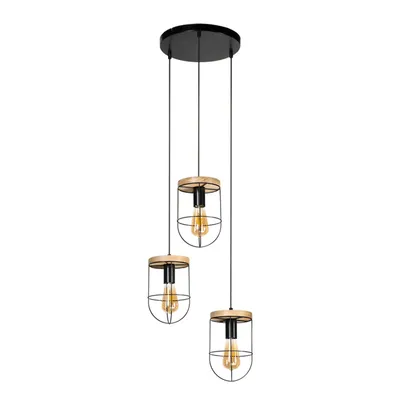 Lampa wisząca netuno 3xe27 max.60w dąb olejowany/czarny metal/czarny kabel pcv 184159304r