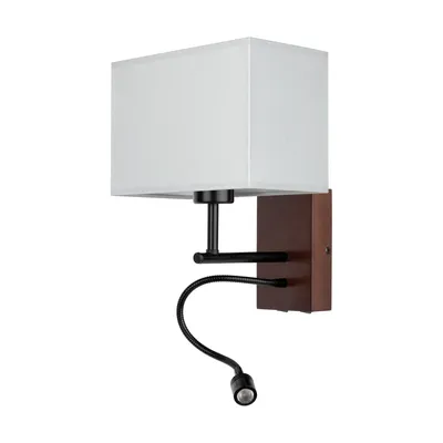 Lampa ścienna sonar 1xe27 + led do czytania 4000k 2,5w drewno buko orzech szary abażur 5733976