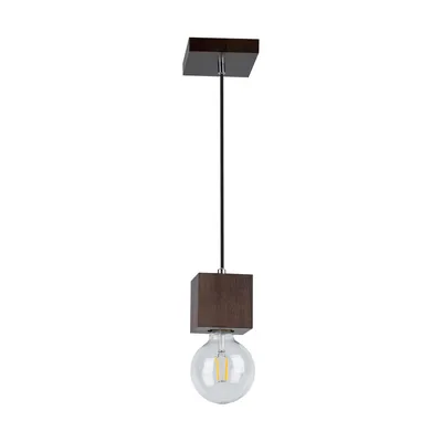 Kwadratowa lampa wisząca trongo 1xe27 maks. 60w drewno bukowe orzechowe/kabel z czarnej tkaniny 7169176