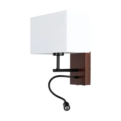 Kinkiet do sypialni e27 + led na giętkim ramieniu 4000k 2,5w drewno bukowe orzechowe biały abażur + włącznik 5731976