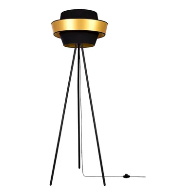 Lampa podłogowa preto gold 1xe27 maks. 40w czarny metal/czarny kabel pcv/czarno-złoty klosz z tkaniny 12630104