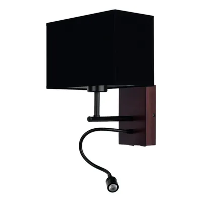 Lampa do sypialni 1xe27 + giętki led do czytania 4000k 2,5w drewno bukowe orzech czarny abażur 5732976