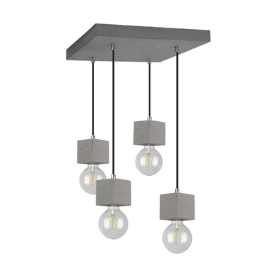 Mocna kwadratowa lampa wisząca 4xe27 max.60w szary beton/czarny kabel z tkaniny 7089436