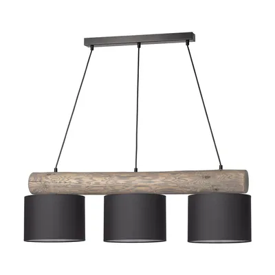 Lampa wisząca pino mix 3xe27 maks. 40w barwiona sosna szara/czarny metal/czarny kabel pvc/antracytowy klosz z tkaniny 6760489404