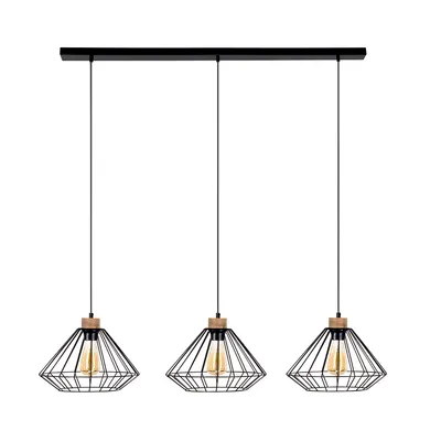 Lampa wisząca raquelle 3xe27 maks. 60w dąb olejowany/czarny metal/czarny kabel pcv 187119304