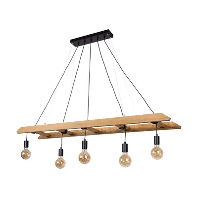 Lampa wisząca eskalo 5xe27 max.60w bejcowana sosna brązowa/czarny metal/czarny kabel pcv 7219551